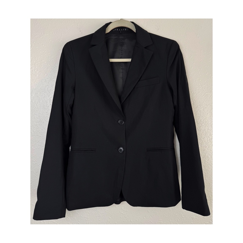 Theory Black Wool Blend staple Two Button Tailored Blazer Jacket 6